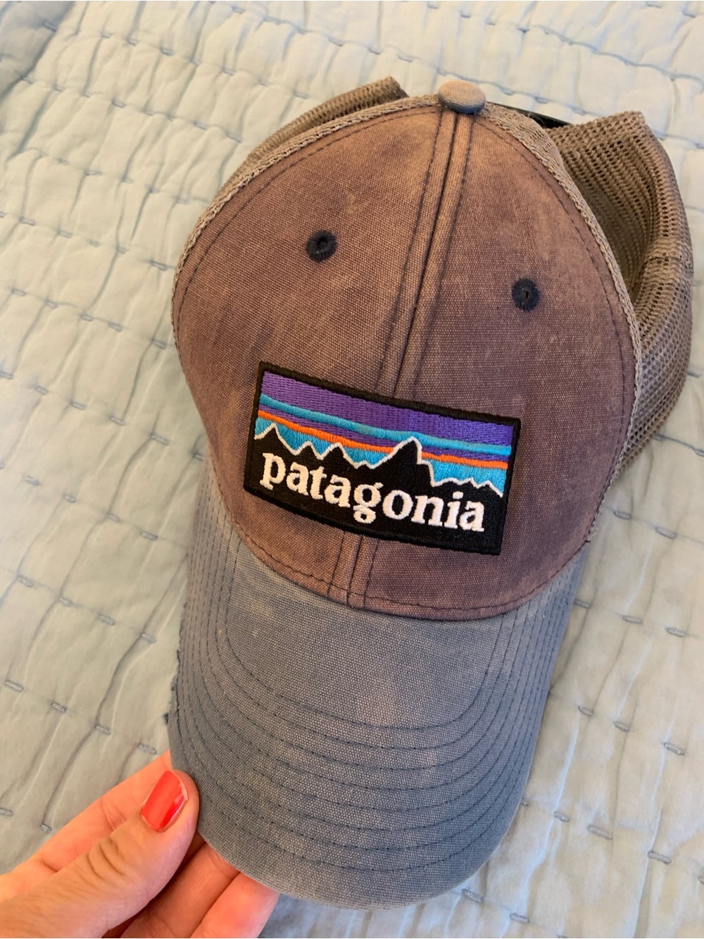 Patagonia Brown and Blue Trucker Hat with Colorful Logo Patch